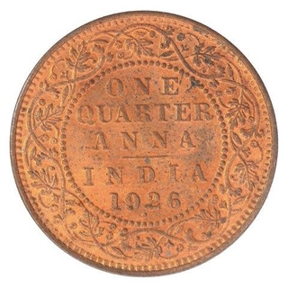 Copper One Quarter Anna Coin of King George V of Bombay Mint of 1926.