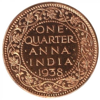 Bronze One Quarter Anna Proof Coin of King George VI of Calcutta Mint of 1938.