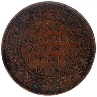 Copper One Quarter Anna Coin of King George VI of Bombay Mint of 1941.