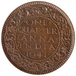 Copper One Quarter Anna Coin of King George VI of Bombay Mint of 1941.