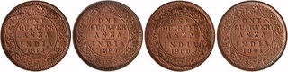 Copper One Quarter Anna Coins of Victoria Empress of Different Years.