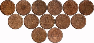 Copper One Quarter Anna Coins of King George V of Different Years.