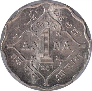 Copper Nickel One Anna Coin of King Edward VII of Bombay Mint of 1907.