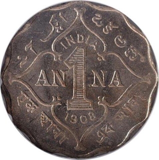 Copper Nickel One Anna Coin of King Edward VII of Bombay Mint of 1908.