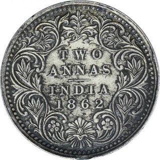 Silver Two Annas Coin of Victoria Queen of Bombay Mint of 1862.