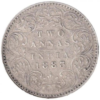 Silver Two Annas Coin of Victoria Empress of Bombay Mint of 1883.