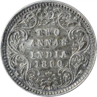 Silver Two Annas Coin of Victoria Empress of Bombay Mint of 1890.