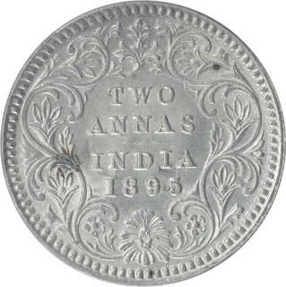 Silver Two Annas Coin of Victoria Empress of Calcutta Mint of 1895.