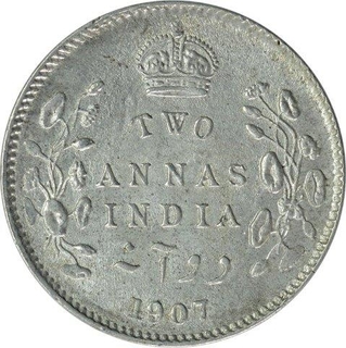 Silver Two Annas Coin of King Edward VII of Calcutta Mint of 1907.