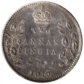 Rare Silver Two Annas Coin of King Edward VII of Bombay Mint of 1910.