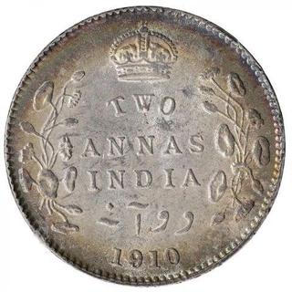 Silver Two Annas Coin of King Edward VII of Calcutta Mint of 1910.