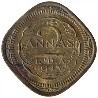 Copper Nickel Two Annas Coin of King George VI of Bombay Mint of 1945.