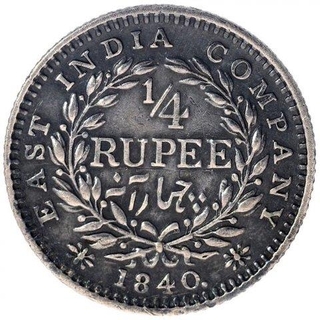 Silver One Quarter Rupee Coin of Victoria Queen of Madras Mint of 1840.