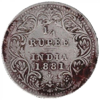 Silver One Quarter Rupee Coin of Victoria Empress of Bombay Mint of 1881.