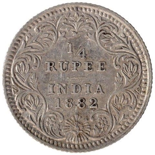 Silver One Quarter Rupee Coin of Victoria Empress of Calcutta Mint of 1882.