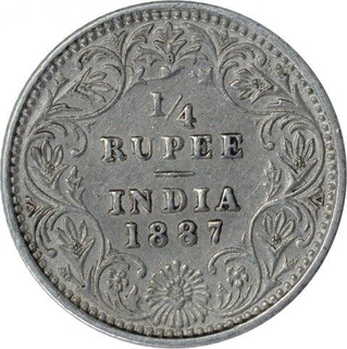 Silver One Quarter Rupee Coin of Victoria Empress of Bombay Mint of 1887.