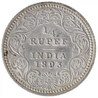 Silver One Quarter Rupee Coin of Victoria Empress of Calcutta Mint of 1893.