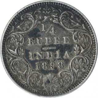 Silver One Quarter Rupee Coin of Victoria Empress of Bombay Mint of 1898.