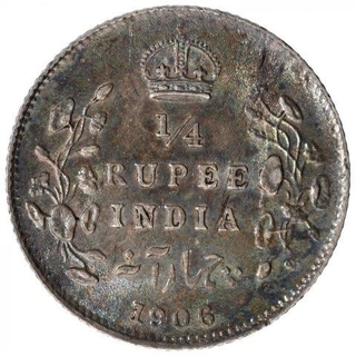 Silver One Quarter Rupee Coin of King Edward VII of Calcutta Mint of 1906.