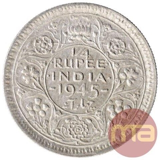 Silver One Quarter Rupee Coin of King George VI of Lahore Mint of 1945.