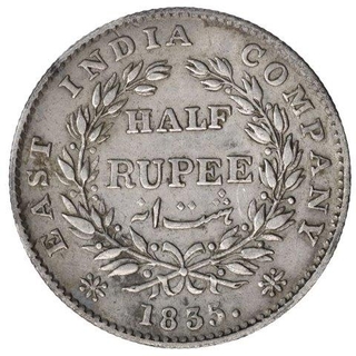 Silver Half Rupee Coin of King William IIII  of Calcutta Mint of 1835.