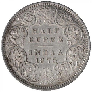 Silver Half Rupee Coin of Queen Victoria of Calcutta Mint of 1875. 