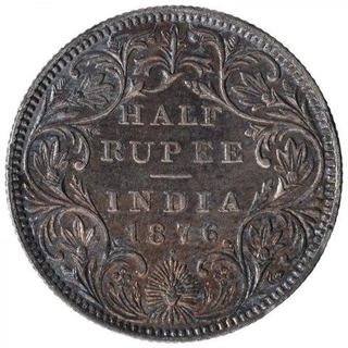 Silver Half Rupee Coin of Victoria Queen of Bombay Mint of 1876.