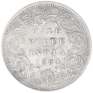 Silver Half Rupee Coin of Victoria Empress of Calcutta Mint of 1884.