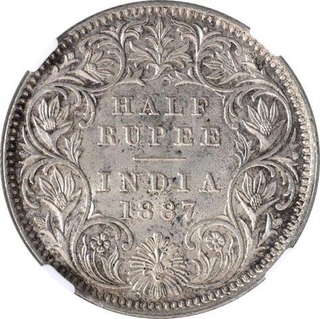 Silver Half Rupee Coin of Victoria Empress of Calcutta Mint of 1887.