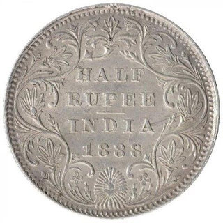 Silver Half Rupee Coin of Victoria Empress of Bombay Mint of 1888.