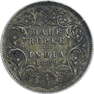 Silver Half Rupee Coin of Victoria Empress of Calcutta Mint 1889.