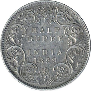 Silver Half Rupee Coin of Victoria Empress of Calcutta Mint of 1899.