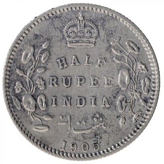 Silver Half Rupee Coin of King Edward VII of Calcutta Mint of 1905.