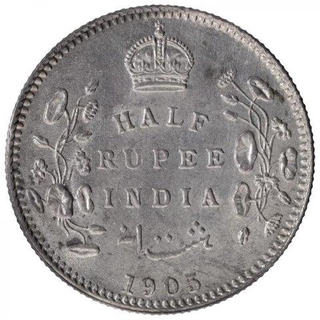 Silver Half Rupee Coin of King Edward VII of Calcutta Mint of 1905.