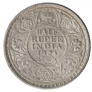 Silver Half Rupee Coin of King George V of Calcutta Mint of 1924.