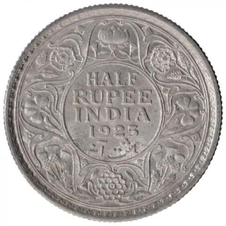 Silver Half Rupee Coin of King George V of  Calcutta Mint of 1925. 