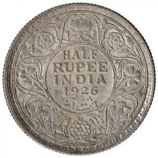 Silver Half Rupee Coin of King George V of Calcutta Mint of 1926.