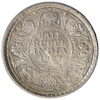 Silver Half Rupee Coin of King George V of Calcutta Mint of 1927.