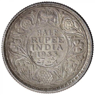 Silver Half Rupee Coin of King George V of Calcutta Mint of 1933.