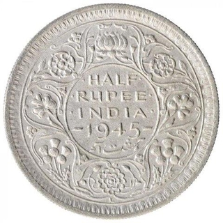 Silver Half Rupee Coin of  King George VI of Lahore Mint of 1945.