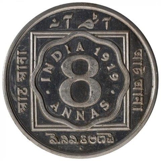 Copper Nickel Eight Annas Coin of King George V of Bombay Mint of 1919.