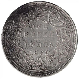 Silver One Rupee Coin of Victoria Queen of Bombay Mint of 1862.