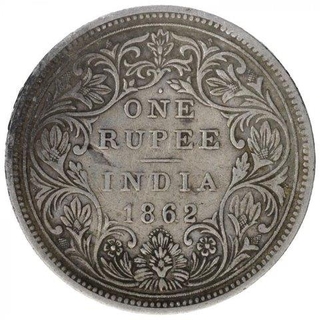 Silver One Rupee Coin of Victoria Queen of Bombay Mint of 1862.