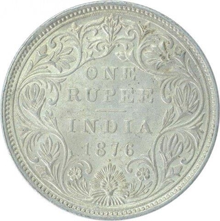 Silver One Rupee Coin of Victoria Queen of Bombay Mint of 1876.