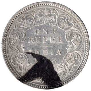 Silver One Rupee Coin of Victoria Empress of Calcutta Mint of 1878.