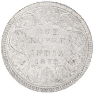 Silver One Rupee Coin of Victoria Empress of Calcutta Mint of 1879.