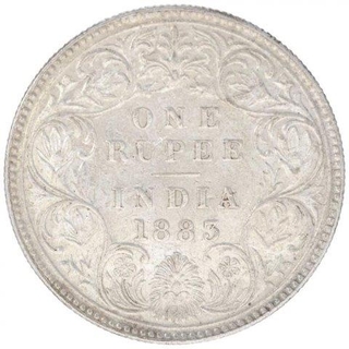 Silver One Rupee Coin of Victoria Empress of Bombay Mint of 1883.