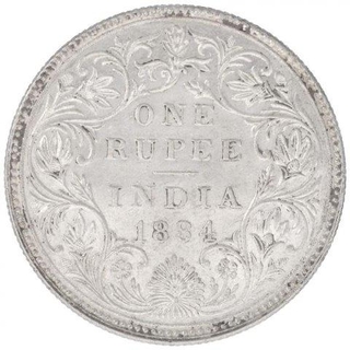 Silver One Rupee Coin of Victoria Empress of Bombay Mint of 1884.