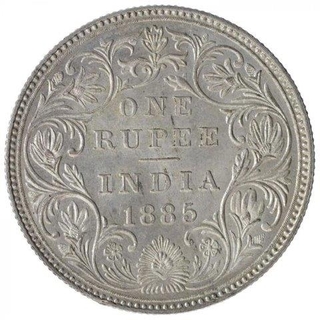 Silver One Rupee Coin of Victoria Empress of Bombay Mint of 1885