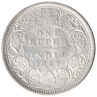 Silver One Rupee Coin of Victoria Empress of Calcutta Mint of 1887.